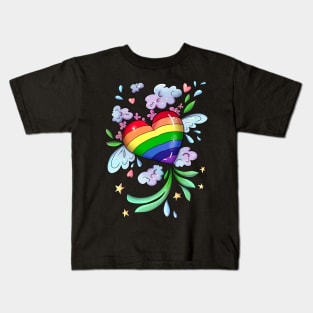 Rainbow Winged Heart Kids T-Shirt